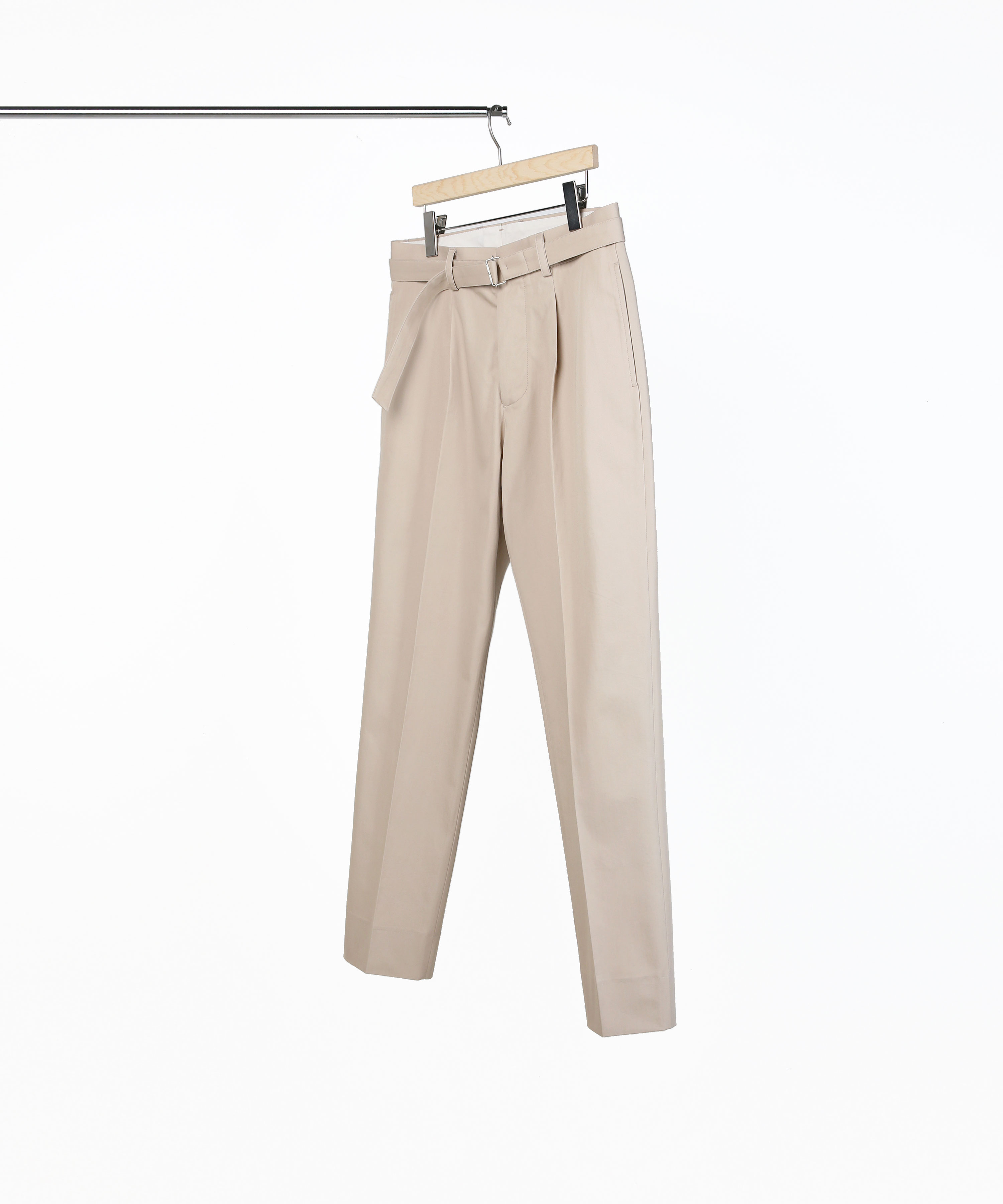 BEIGE COTTON BELTED PANTS 03-2