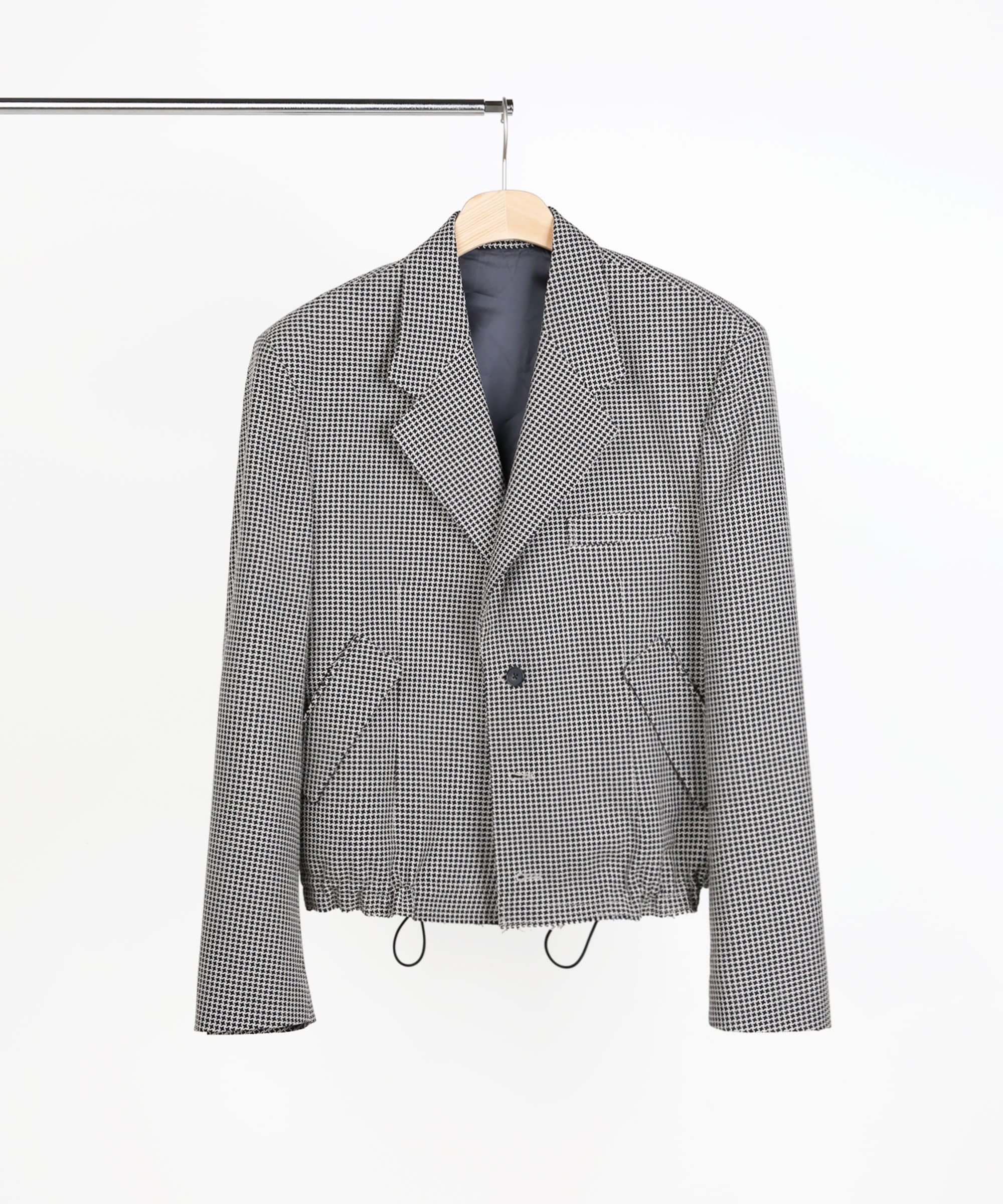 NOTCHED LAPEL STITCH WOOL BLOUSON HOUND TOOTH CHECK