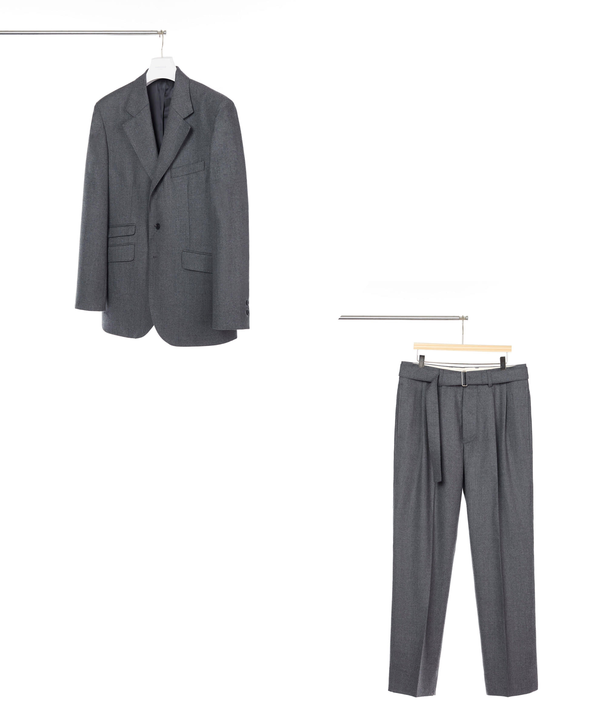 [SET-UP] SUPER 160S HIGHLAND WOOL FLANNEL GREY 3ROLL 2BUTTON TAILORED BLAZER / BELTED PANTS 02-2