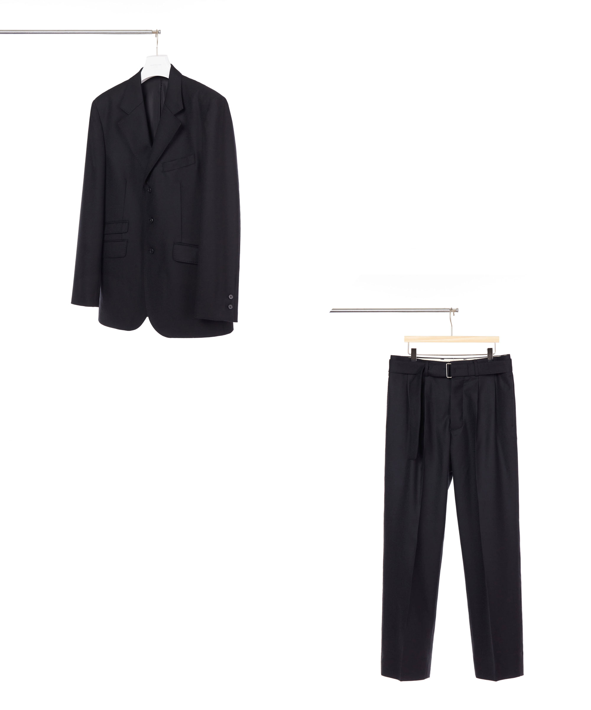 [SET-UP] SUPER 160S HIGHLAND WOOL FLANNEL BLACK 3ROLL 2BUTTON TAILORED BLAZER / BELTED PANTS 02-2