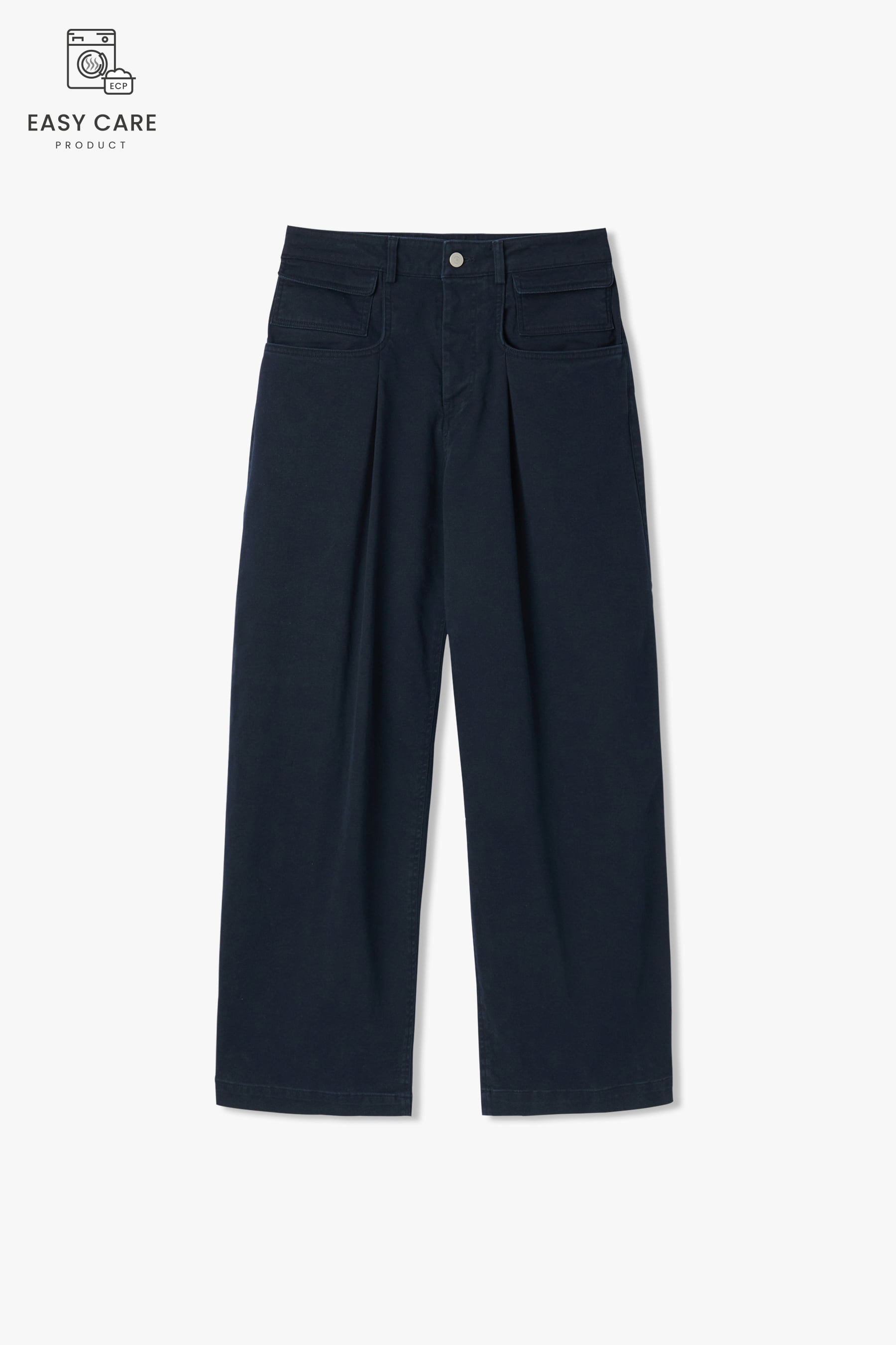 NAVY ROLL UP FLEXIBLE(R.U.F) WIDE WASHED CHINO PANTS (ECP GARMENT PROCESS)