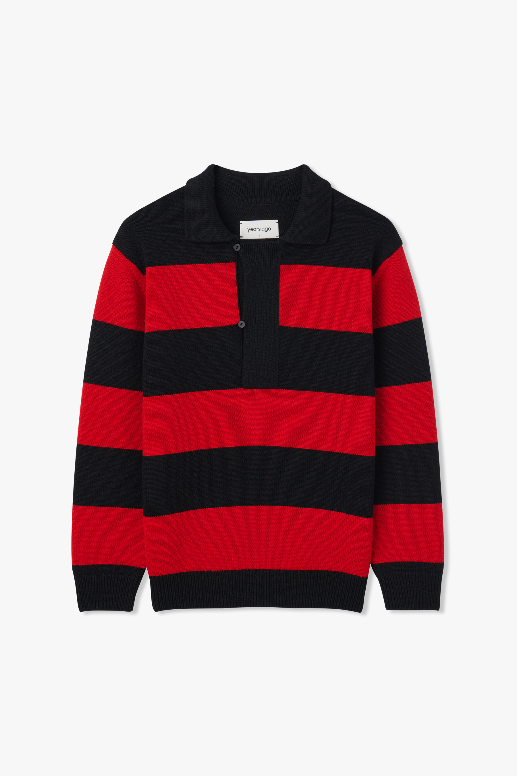 RED BLACK  ROLLING COLLAR RUGBY KNIT