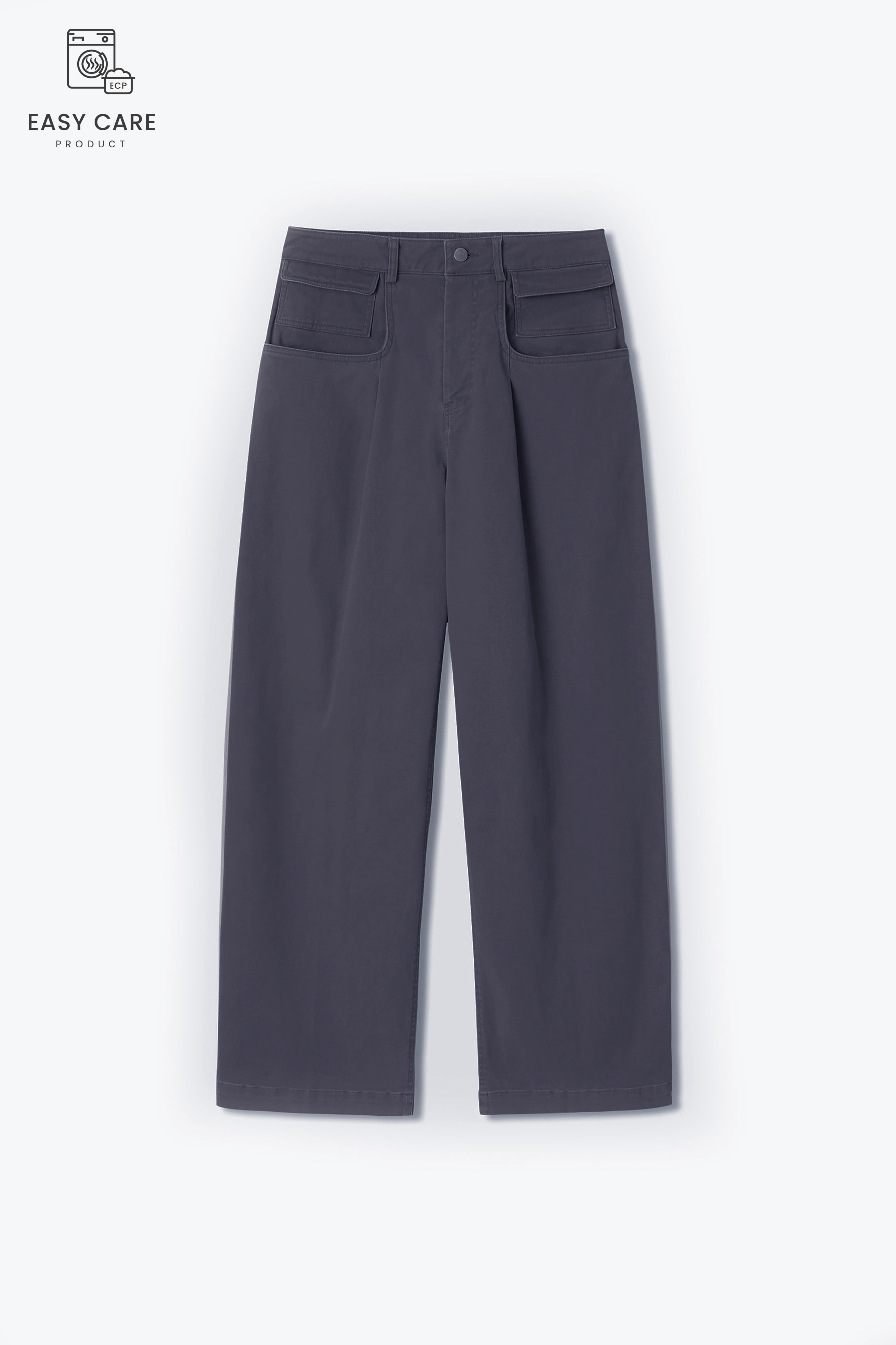 DUSTY BLUE ROLL UP FLEXIBLE(R.U.F) WIDE WASHED CHINO PANTS (ECP GARMENT PROCESS)