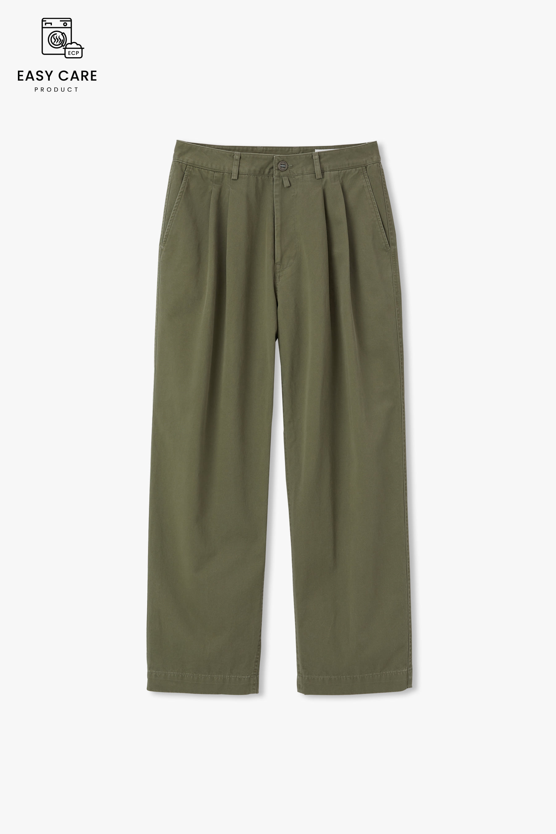 MOSS GREEN YRS Y-550 WASHED WIDE CHINO PANTS (ECP GARMENT PROCESS)