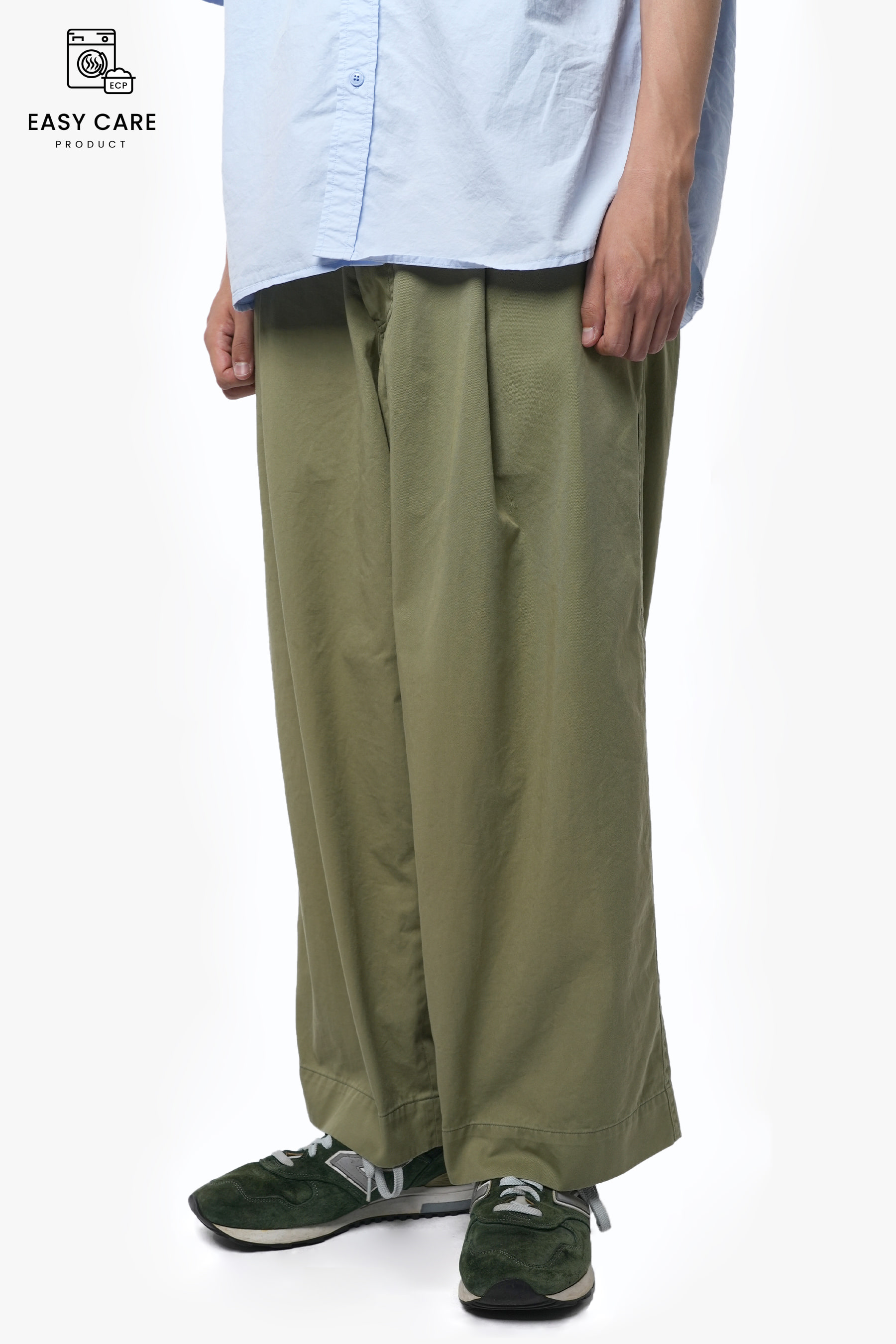 [REUSE] KHAKI ONE-TUCK WIDE WASHED CHINO PANTS (ECP GARMENT PROCESS)
