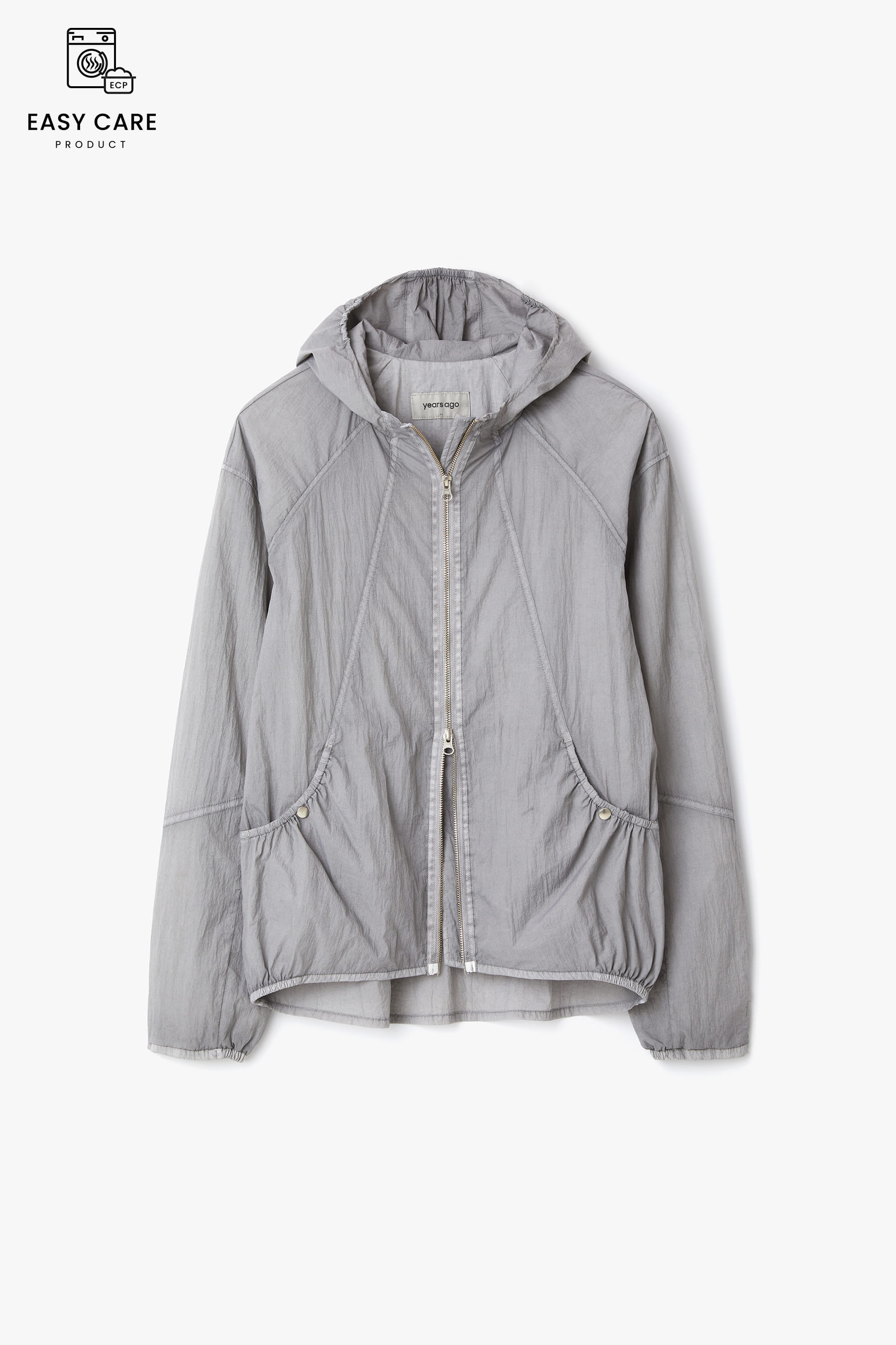 DUSTY GREY OVER DYED HOODED ZIP JACKET (ECP GARMENT DYED ONLY MACHINE)