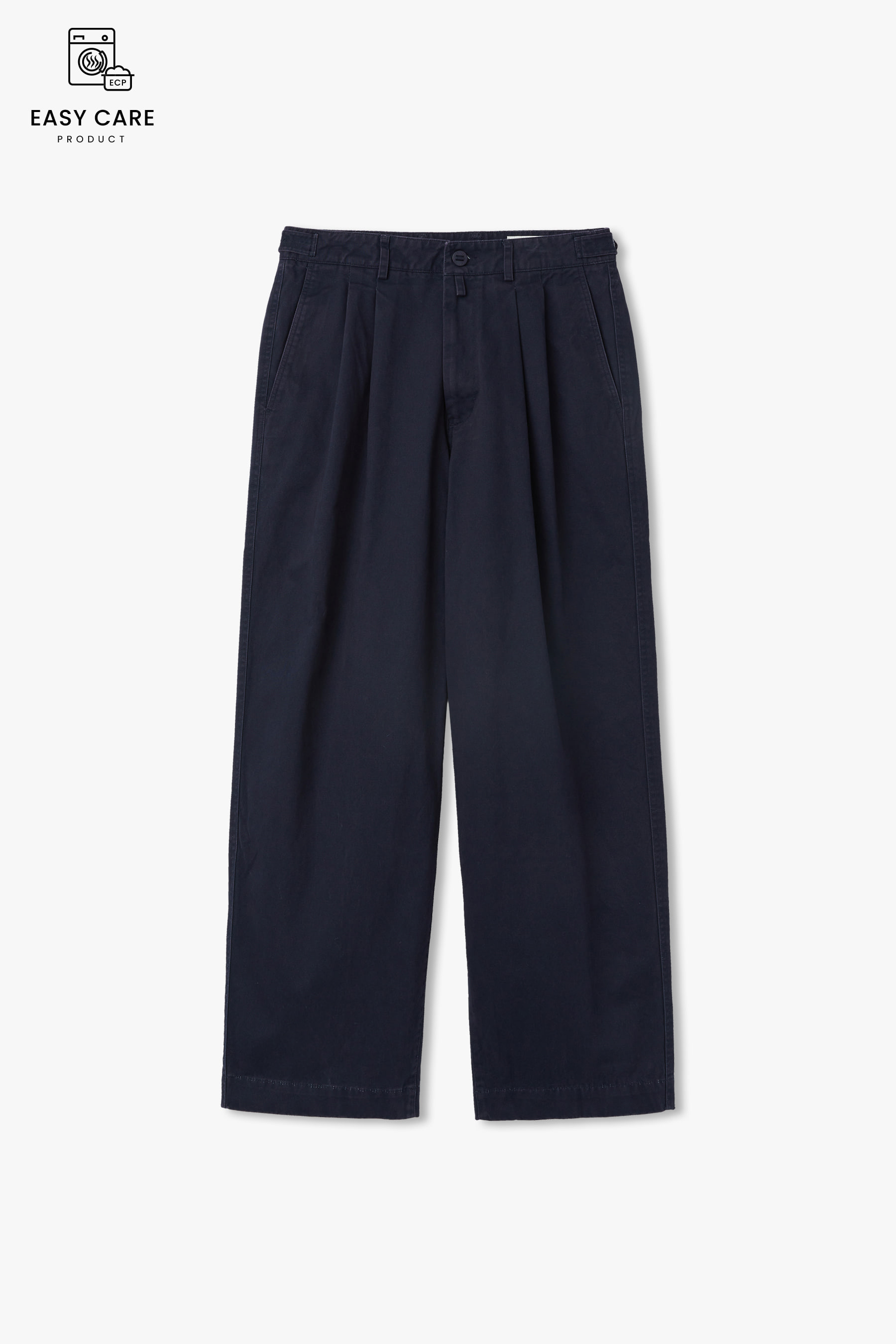 DUSTY NAVY SOFT FLUFF COTTON YRS Y-550 WASHED WIDE CHINO PANTS (ECP GARMENT PROCESS)