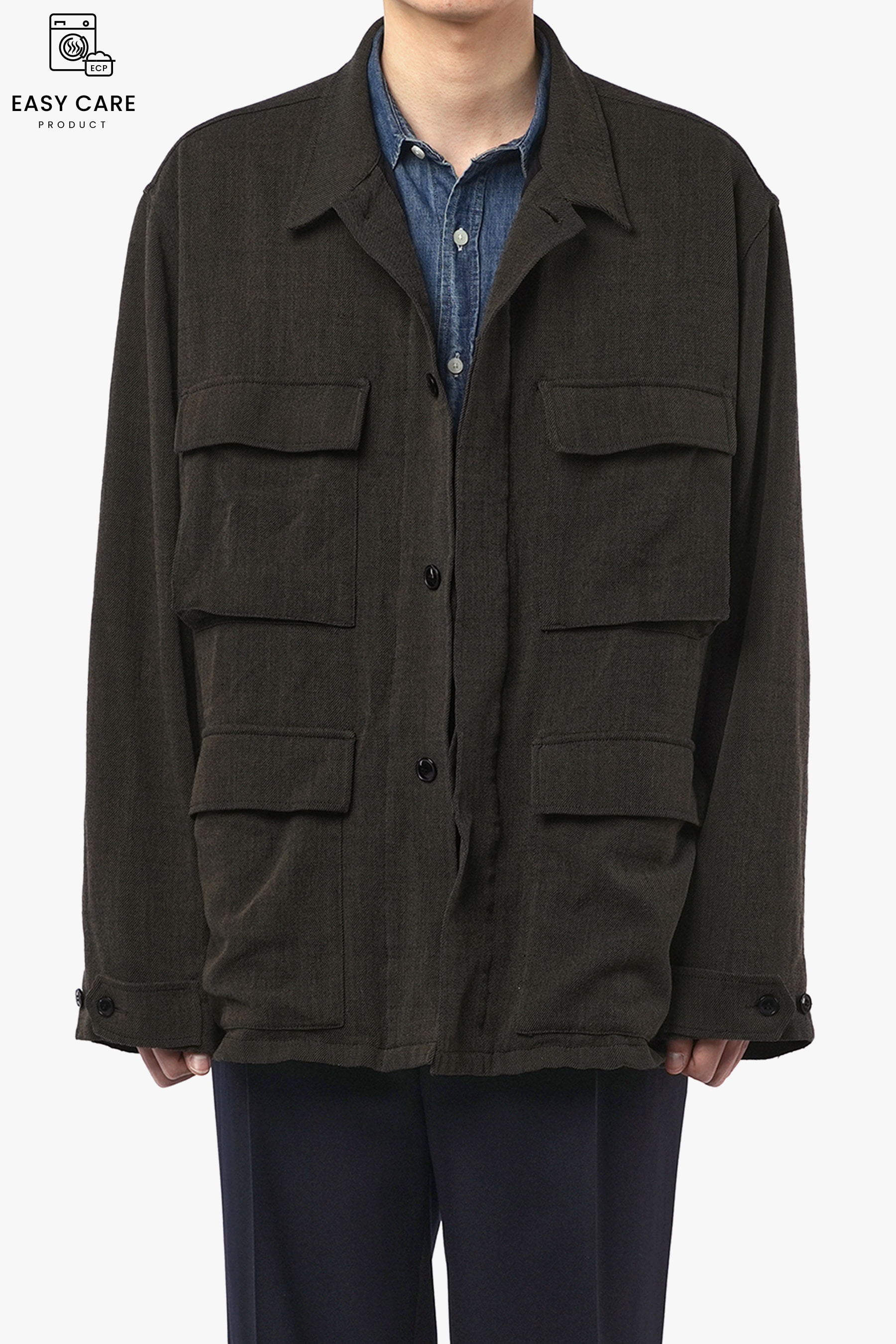 OLIVE BROWN WASHED DRILL WOOL BDU JACKET (ECP GARMENT PROCESS)