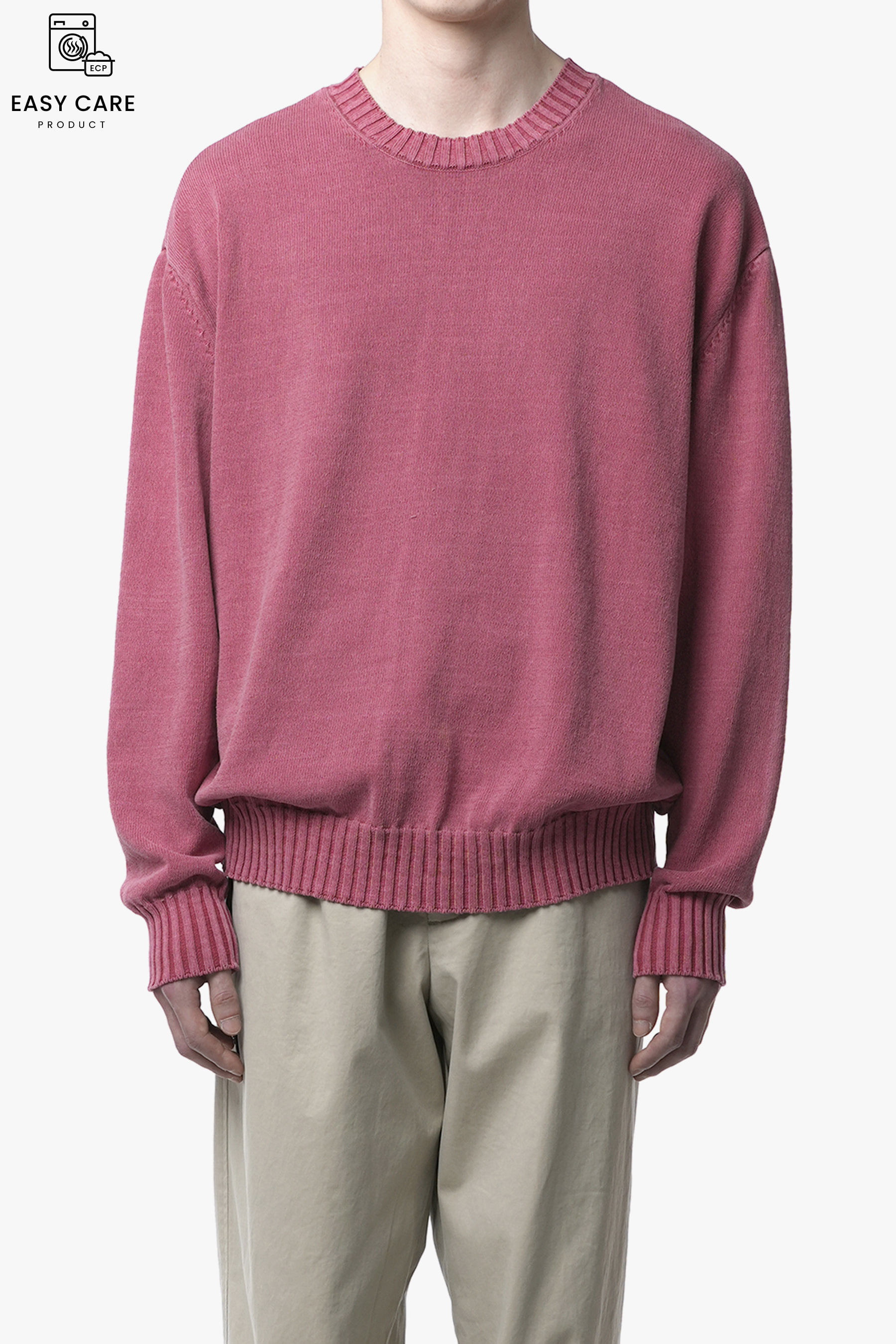 PINK OVER DYED CREW NECK COTTON KNIT (ECP GARMENT PROCESS)