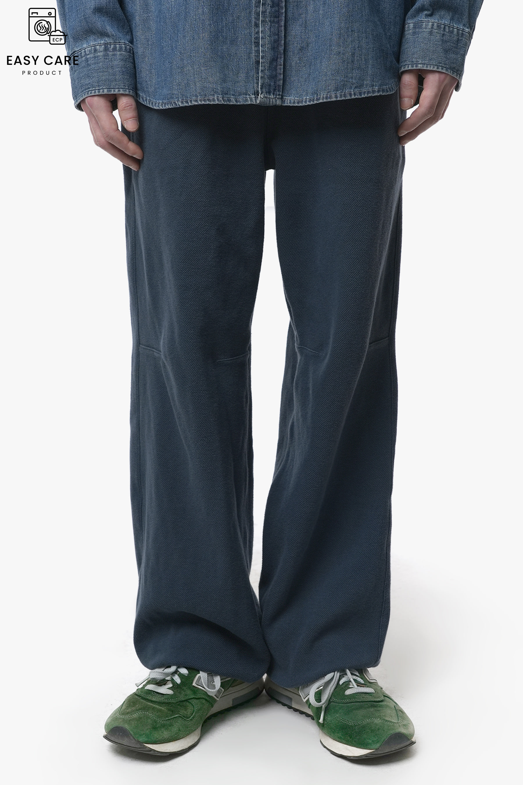 FRENCH BLUE WASHED FRENCH TERRY COTTON DRILL SWEAT PANTS (ECP GARMENT PROCESS)