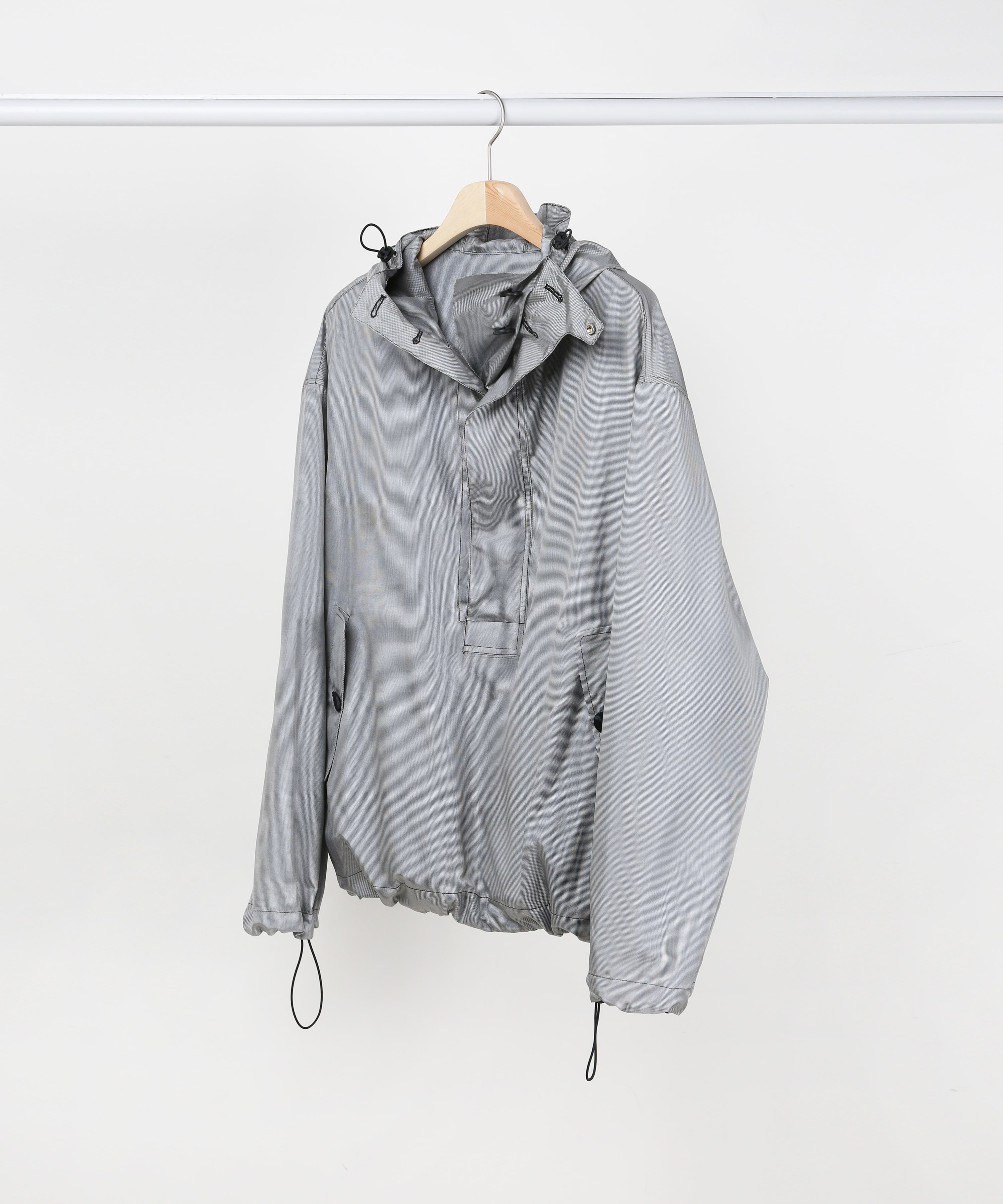 [DISTANCE] GREY HOUNDTOOTH OVERSIZED ANORAK PULLOVER JACKET.01