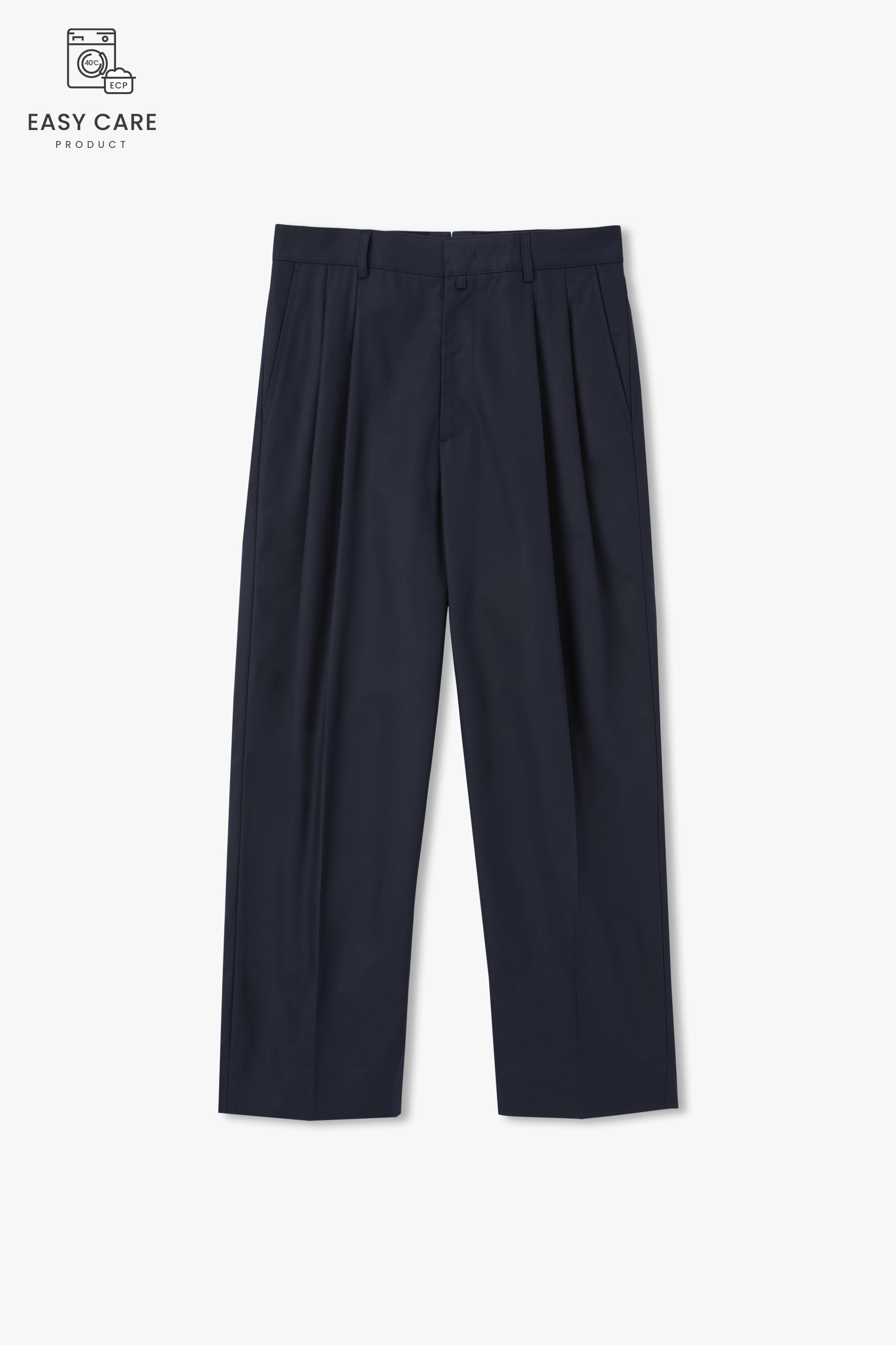 DARK NAVY R-802 TWO TUCK TAPERED COTTON DRILL CHINO PANTS (ECP GARMENT PROCESS ONLY MACHINE)