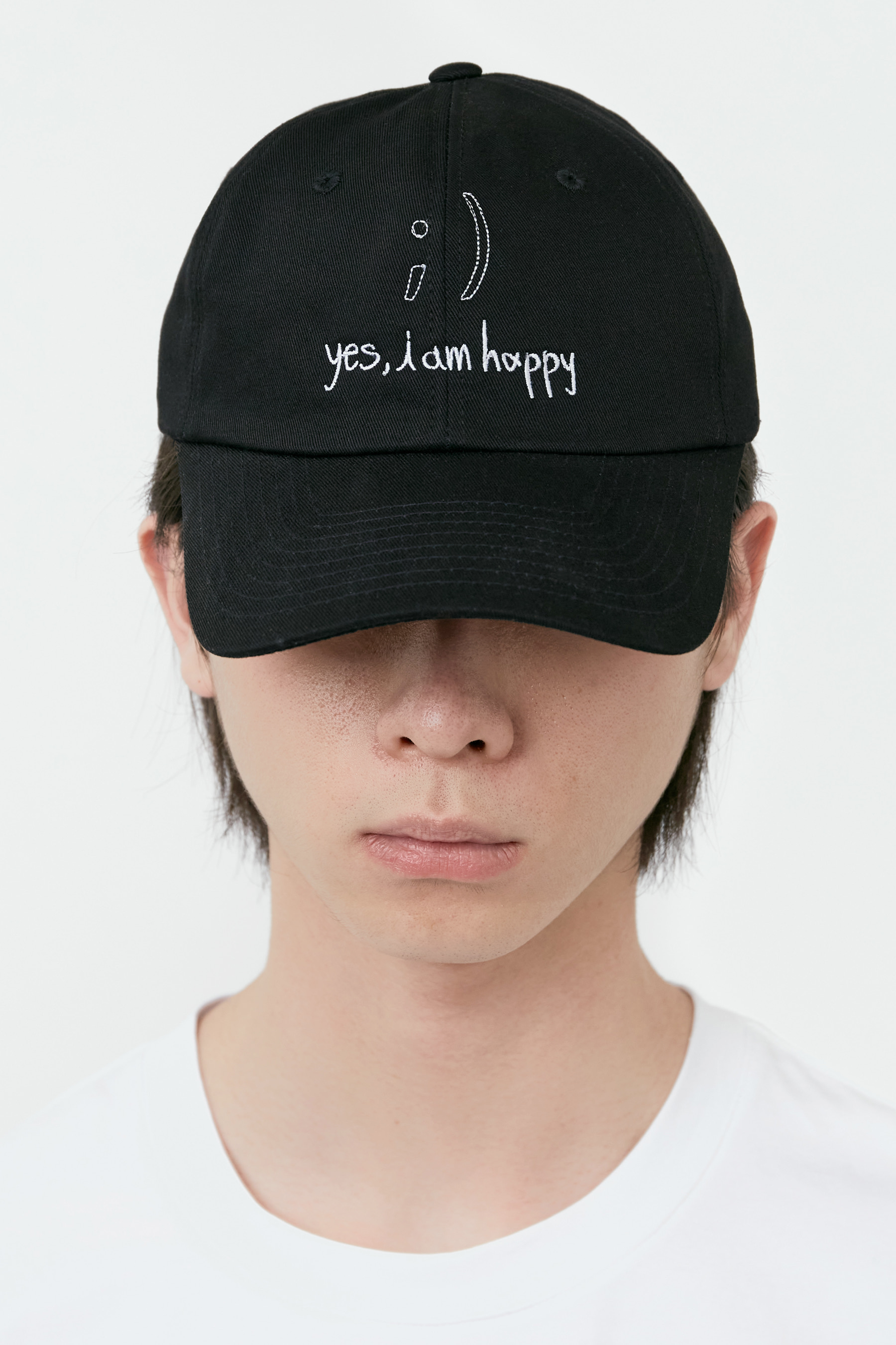 YES, I’M HAPPY EMBROIDERY BALL CAP BLACK