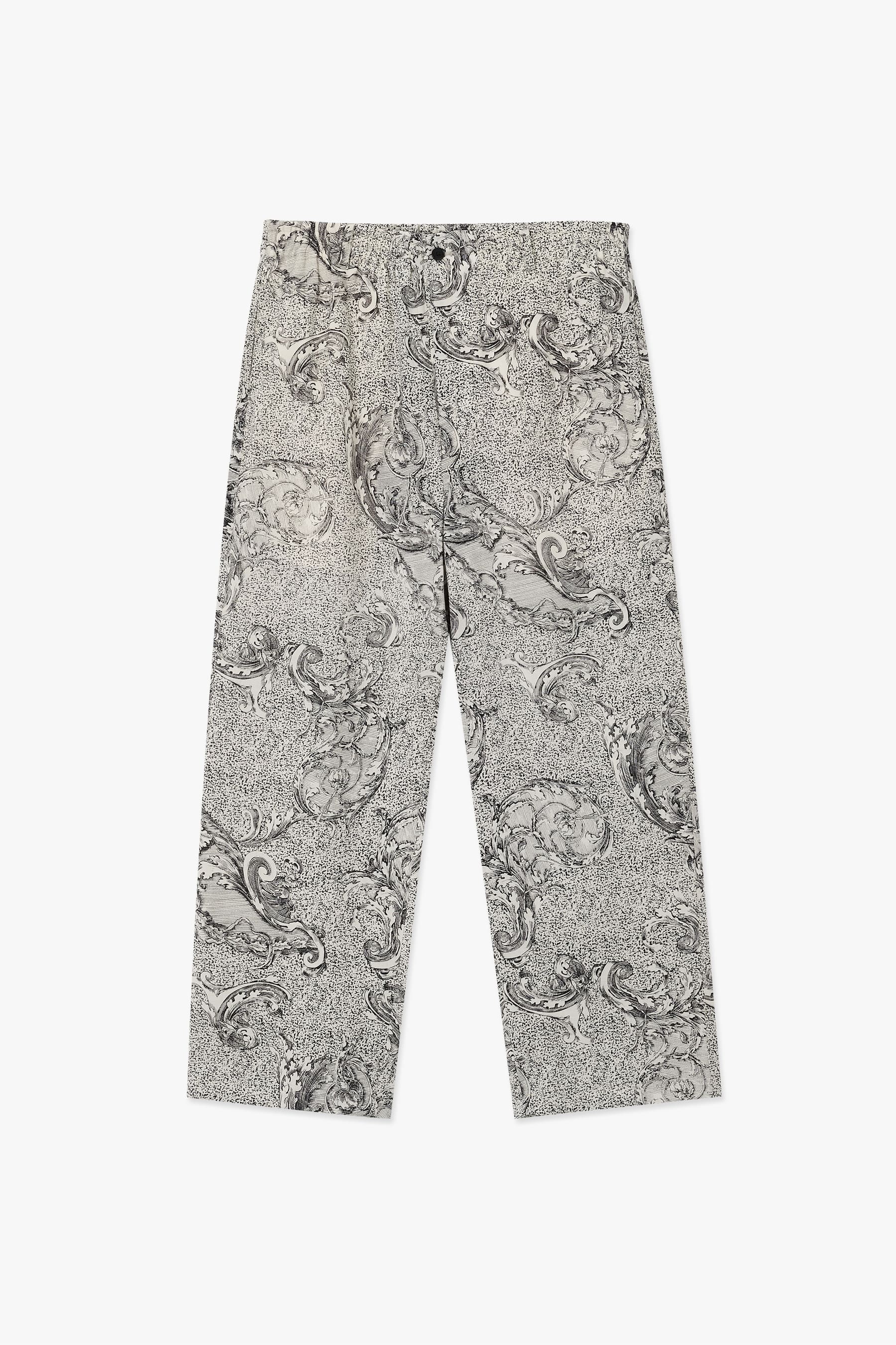 IVORY PAISLEY CROQUIS SILK FINISHED BANDING WIDE PANTS