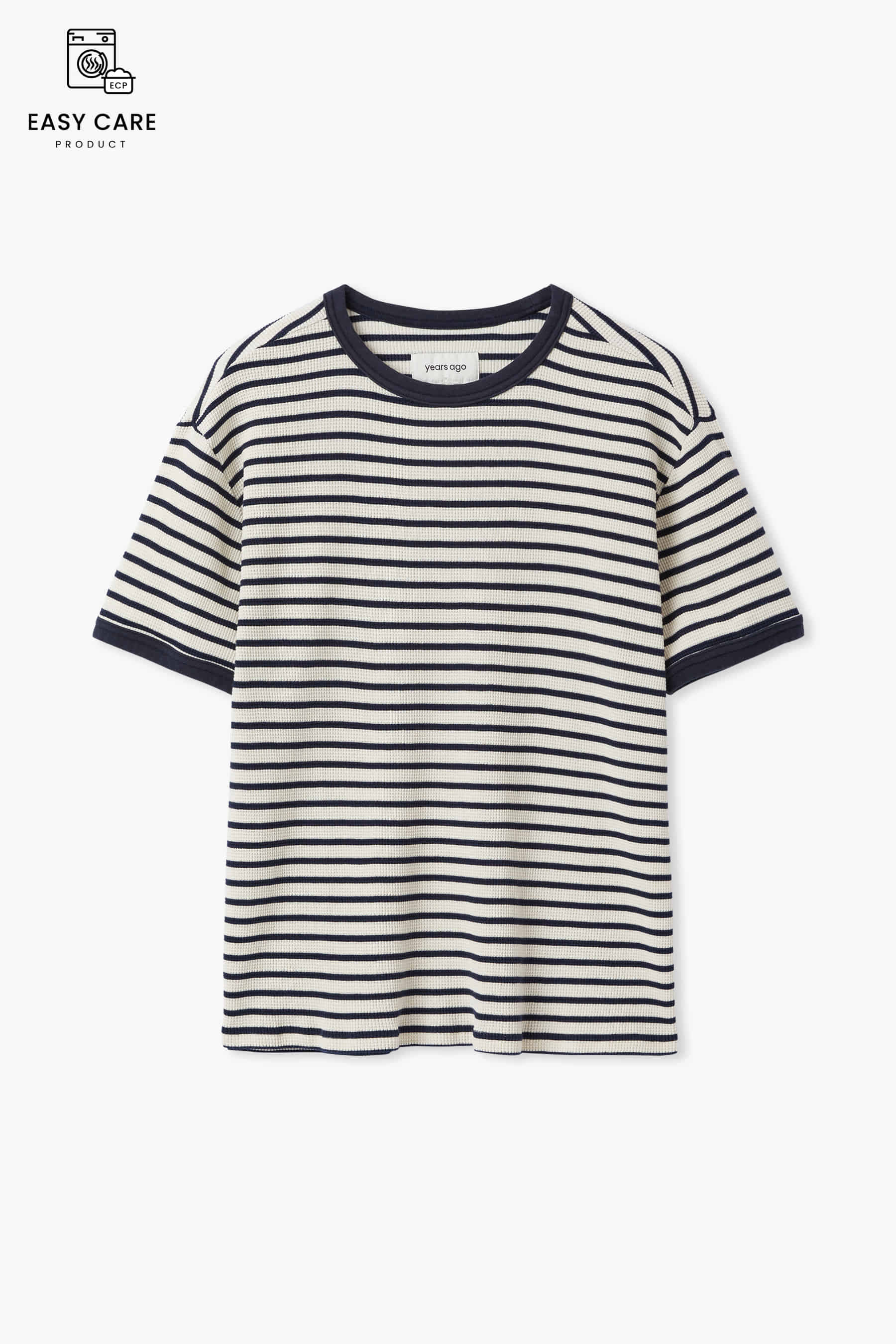 NAVY RIVI WAFFLE WASHED COTTON BASQUE T (ECP GARMENT PROCESS)