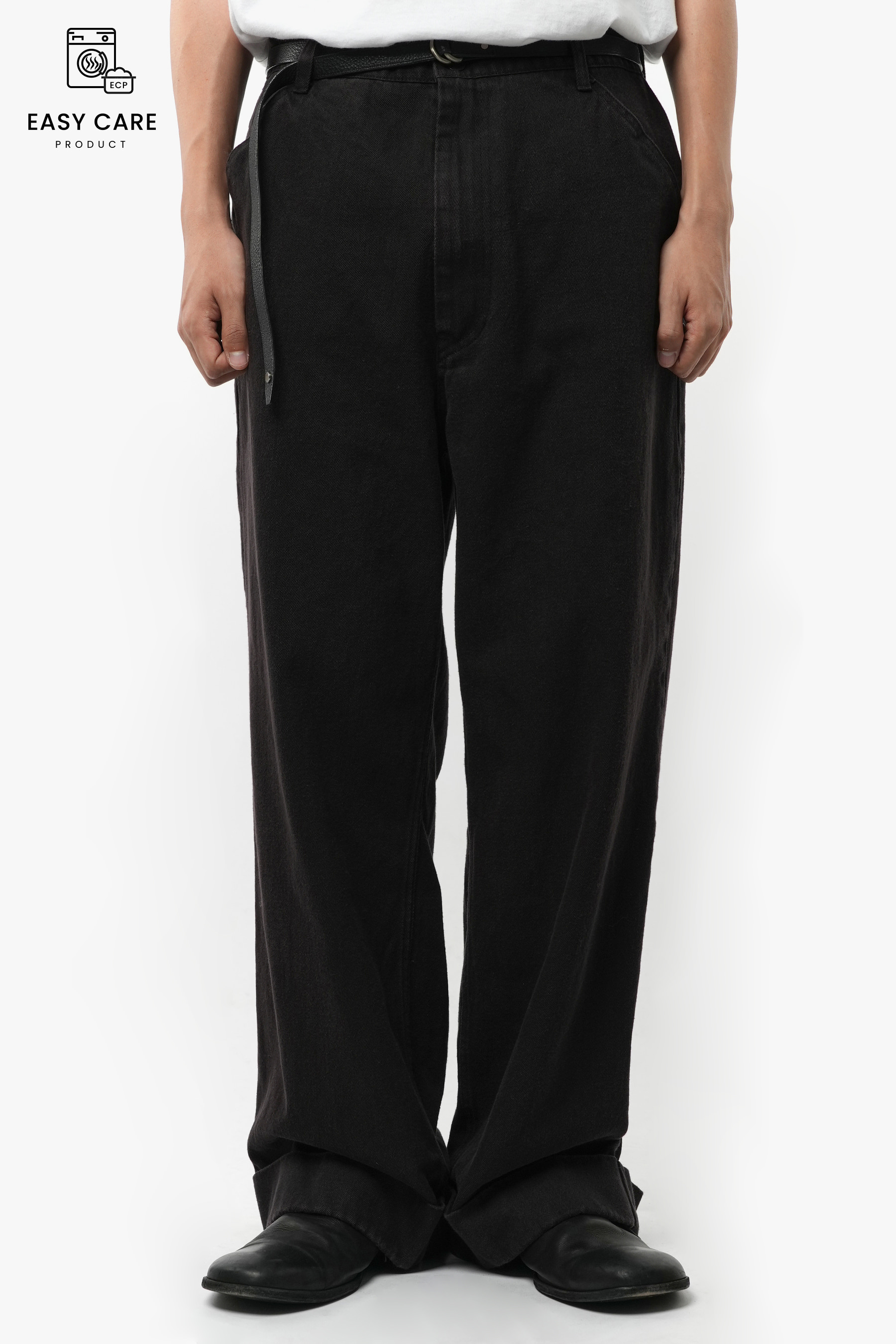 [REUSE] DUSTY BLACK WASHED TURN UP WIDE PANTS (ECP GARMENT PROCESS)