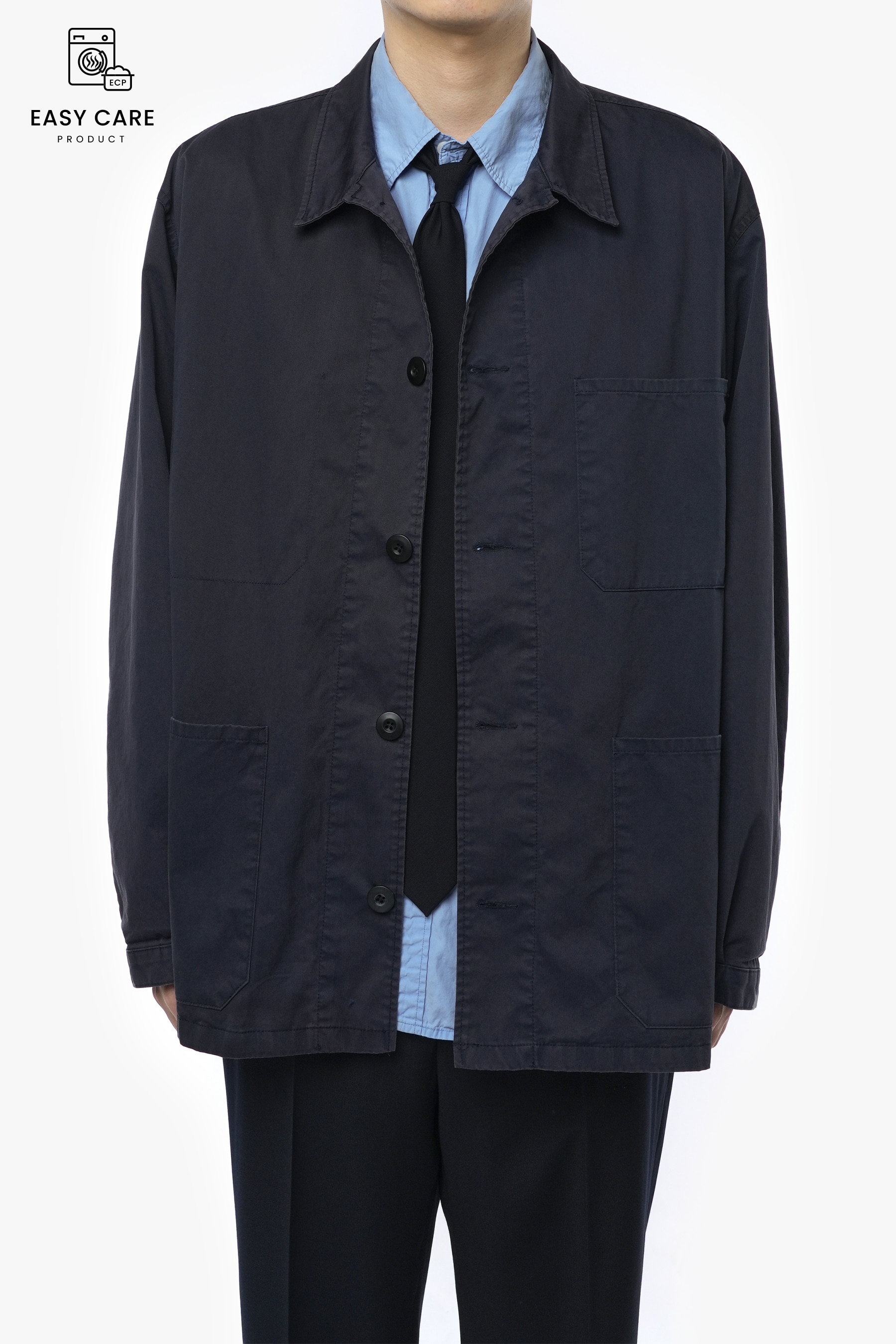 DUSTY NAVY WASHED FRENCH WORK JACKET V.2 (ECP GARMENT PROCESS)