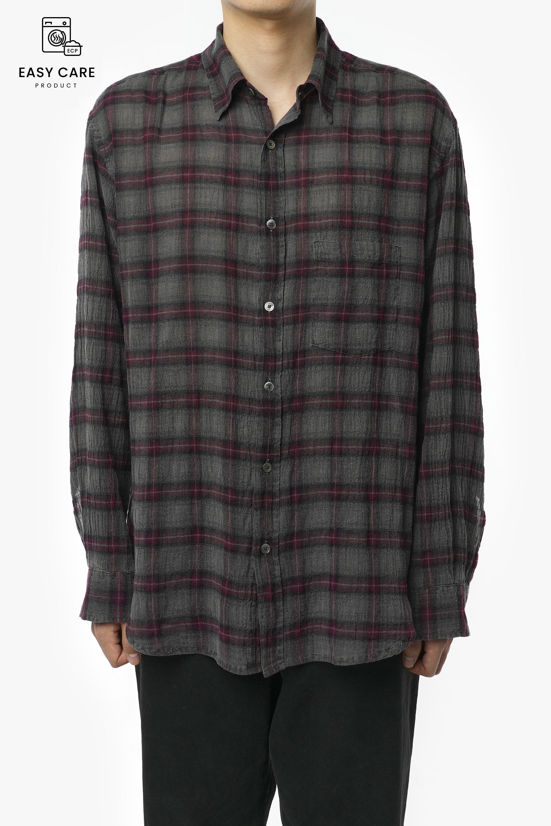 DUSTY BLACK RED DIRTY WASHED CLASSIC FIT CHECK SHIRTS (ECP GARMENT PROCESS)