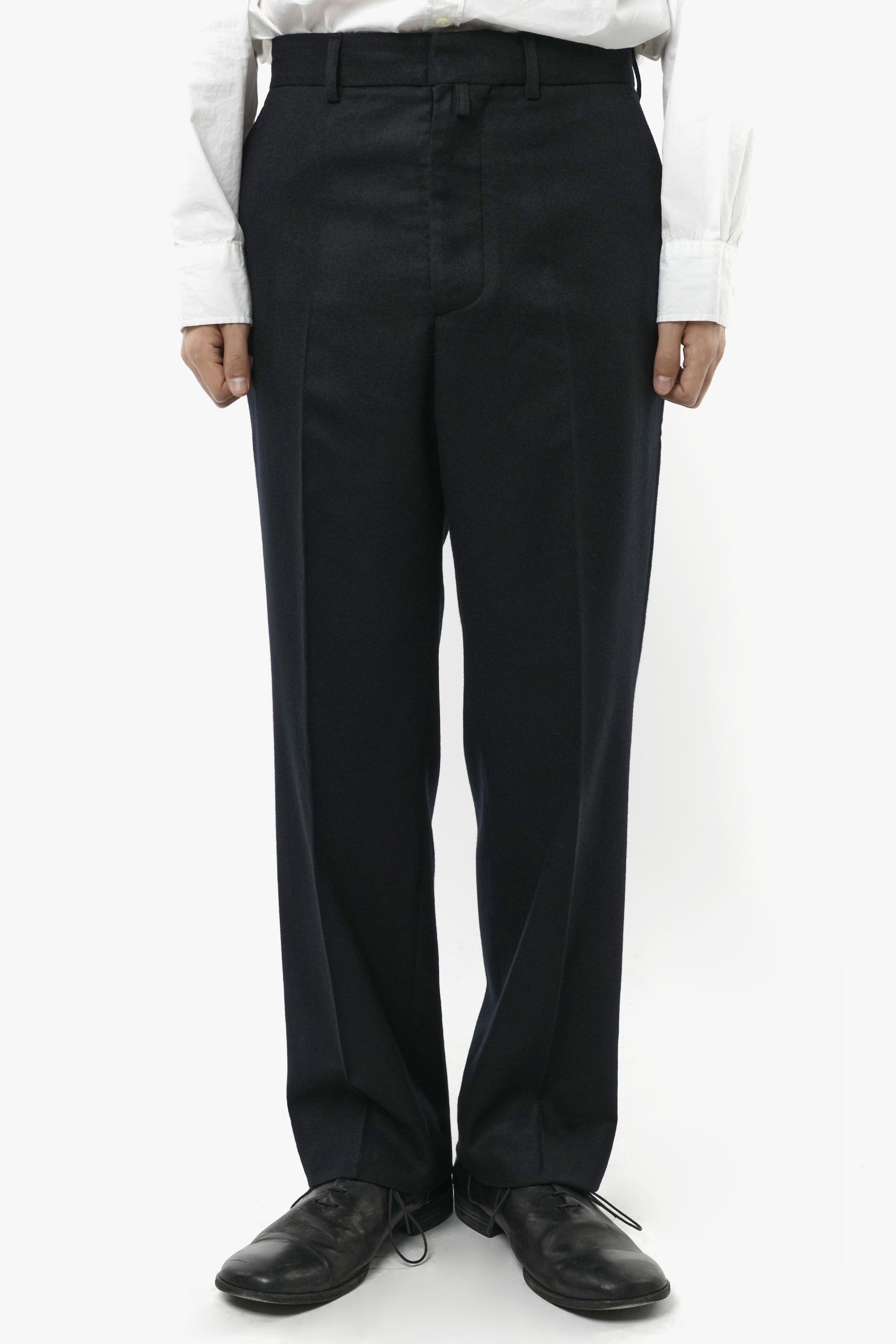 DEEP NAVY R-801 BRUSHED FLANNEL WOOL STRAIGHT PANTS (STEREO TYPE BLAZER SET-UP)