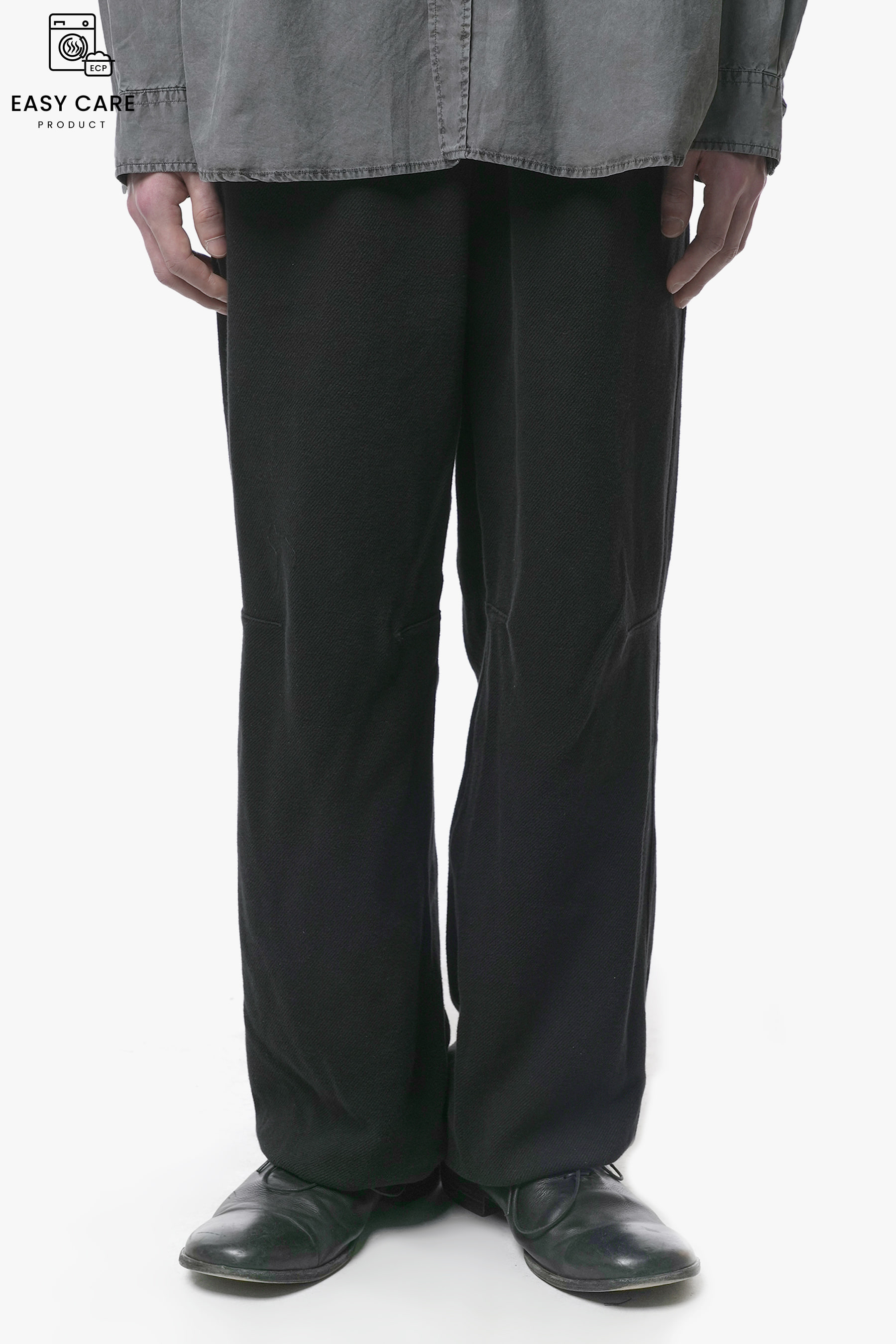 BLACK WASHED FRENCH TERRY COTTON DRILL SWEAT PANTS (ECP GARMENT PROCESS)